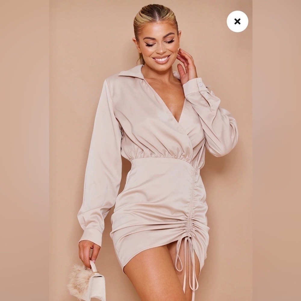 🆕PrettyLittleThing - Satin Ruched Skirt Shirt Dress